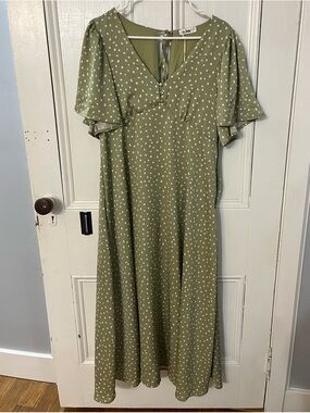 In Bloom Olive Green Polka Dot Maxi Dress